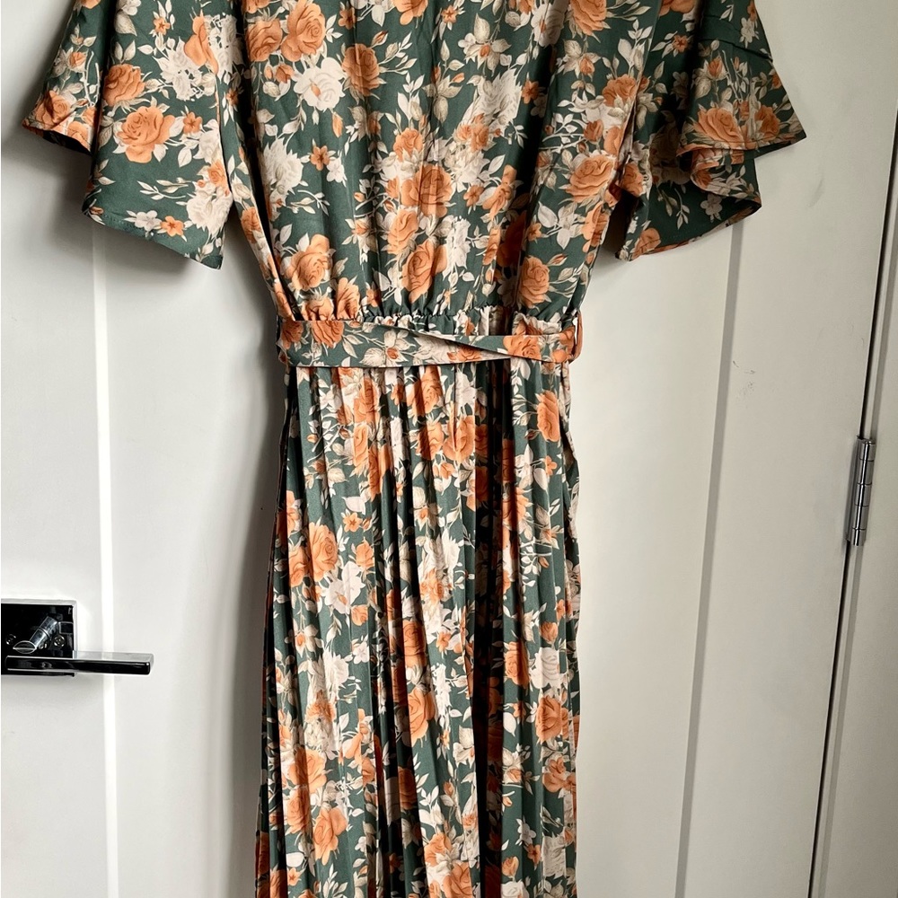 🔥 vintage look 70s style Floral Print Butterfly Sleeve Pleated Dress - Picture 6 of 8